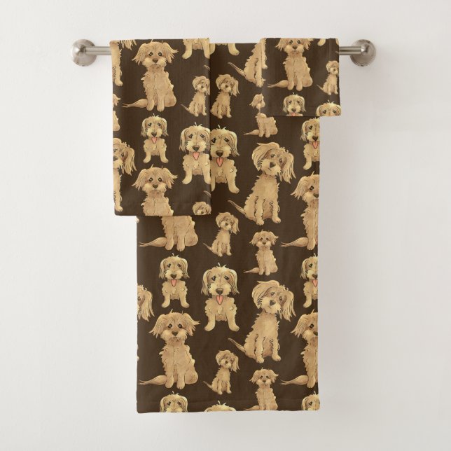 Conjunto De Toalhas Padrão de Cachorro Marrom labradoodle goldendoodle (Insitu)
