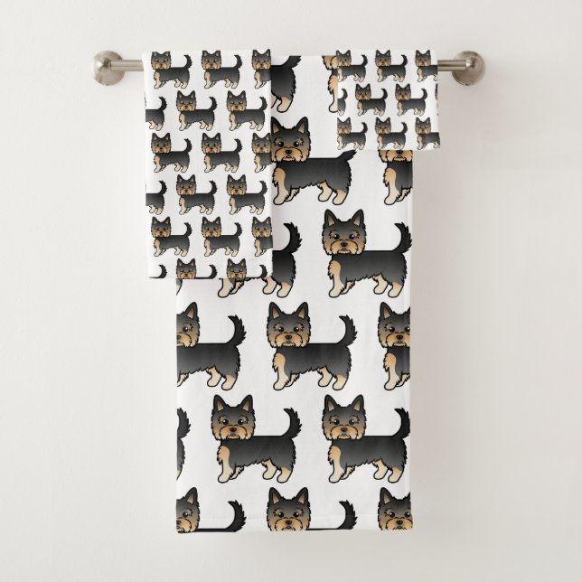 Conjunto De Toalhas Padrão de cachorro Yorkshire Terrier preto e casta (Insitu)