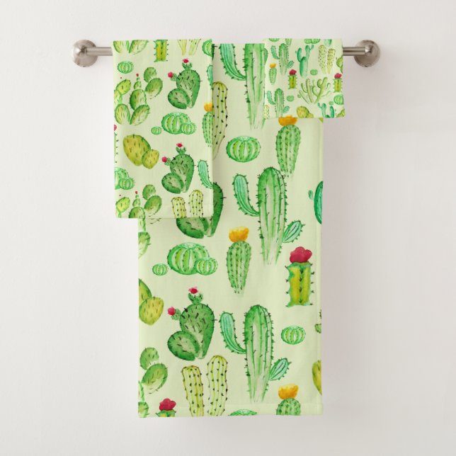 Conjunto De Toalhas Padrão de Cactos em Aquarela   (Insitu)