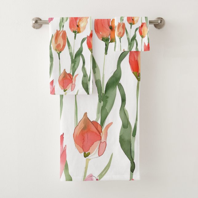 Conjunto De Toalhas Padrão de campo de tulipa vermelha da rosa claro (Insitu)