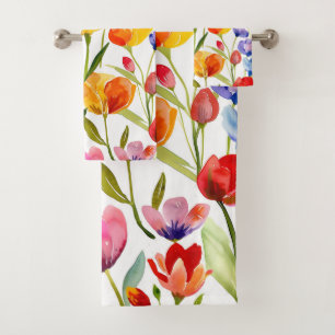 Conjunto De Toalhas Padrão de campo de tulipas colorido