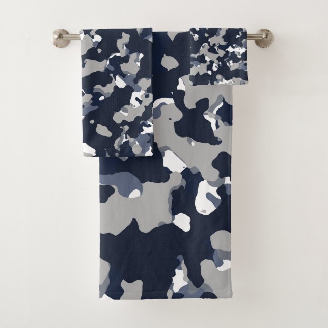 Conjunto De Toalhas Padrão de Camuflagem Azul Cinza Branco (Insitu)