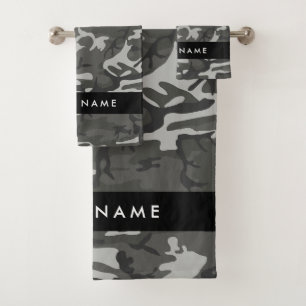 Conjunto De Toalhas Padrão de Camuflagem Cinza, Seu nome, Personalizar