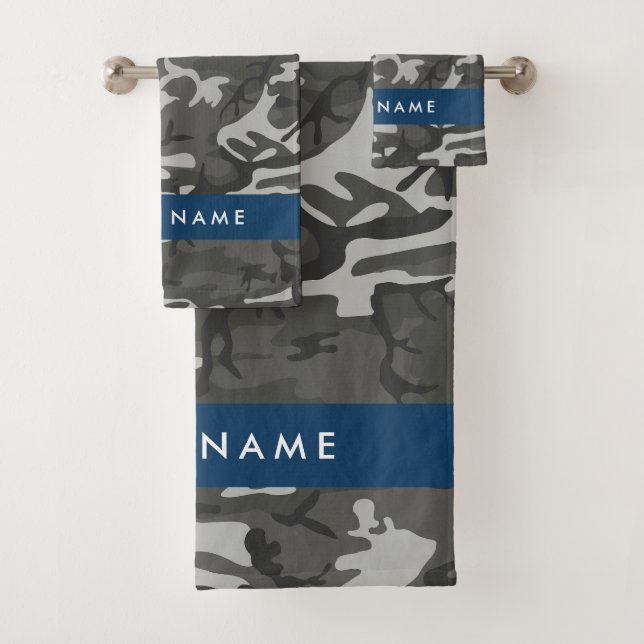 Conjunto De Toalhas Padrão de Camuflagem Cinza, Seu nome, Personalize (Insitu)