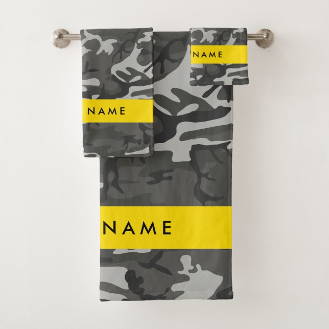 Conjunto De Toalhas Padrão de Camuflagem Cinza, Seu nome, Personalize (Insitu)