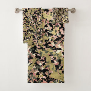 Conjunto De Toalhas Padrão de Camuflagem Preta Verde Dourado Cor-de-Ro