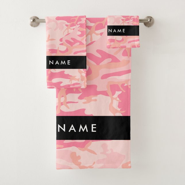 Conjunto De Toalhas Padrão de Camuflagem Rosa, Seu nome, Personalize (Insitu)