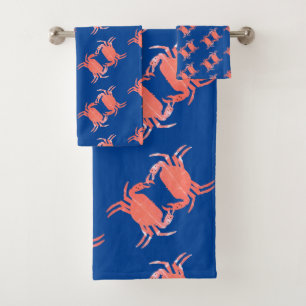 Conjunto De Toalhas Padrão de Caranguejo Banho Azul 