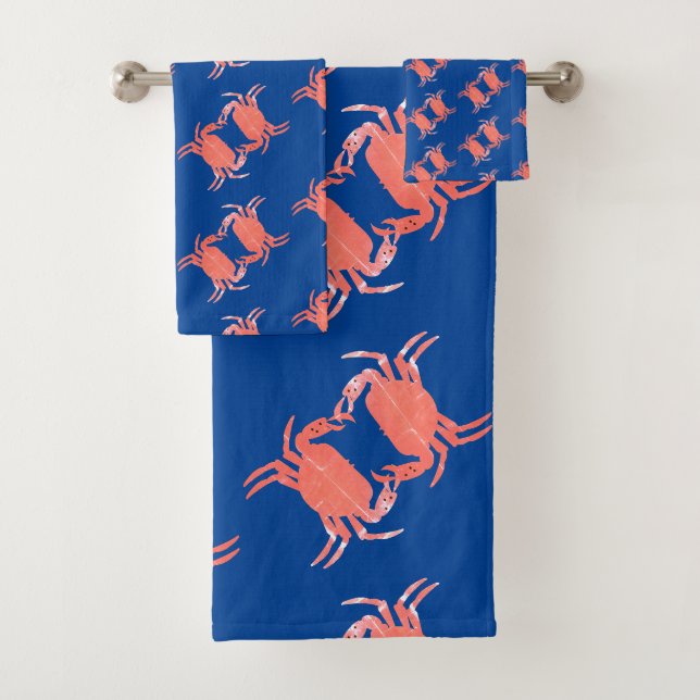 Conjunto De Toalhas Padrão de Caranguejo Banho Azul  (Insitu)