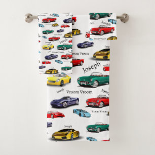 Conjunto De Toalhas Padrão de Carro Veículos Multi-Coloridos Carros Au