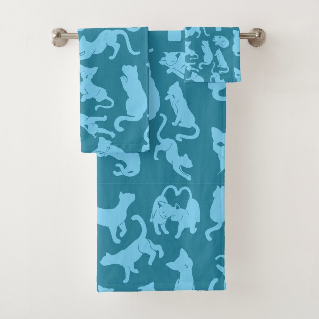 Conjunto De Toalhas Padrão de Cat Azul (Insitu)