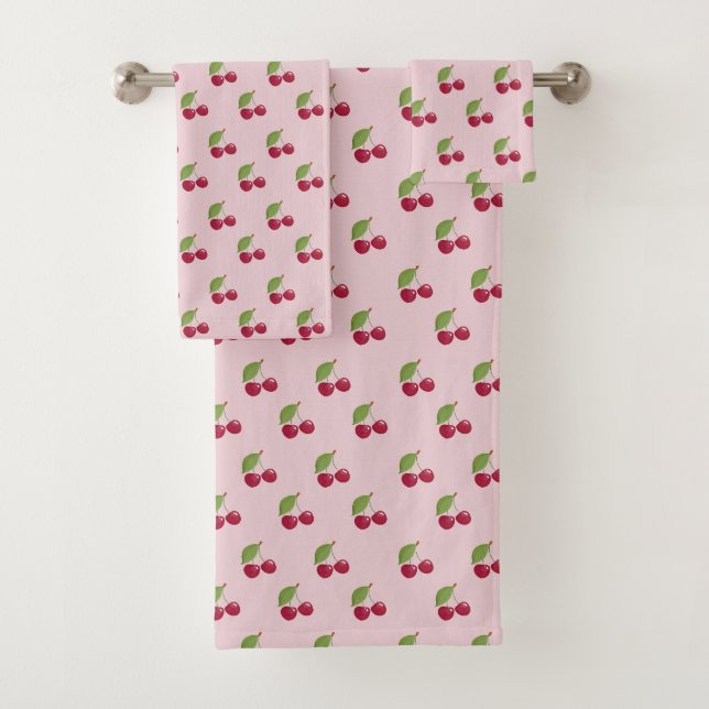Conjunto De Toalhas Padrão de Cereja Fofa Rosa (Insitu)