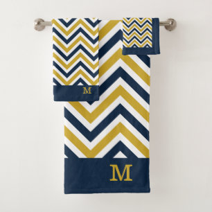 Conjunto De Toalhas Padrão De Chevron Amarelo Monograma