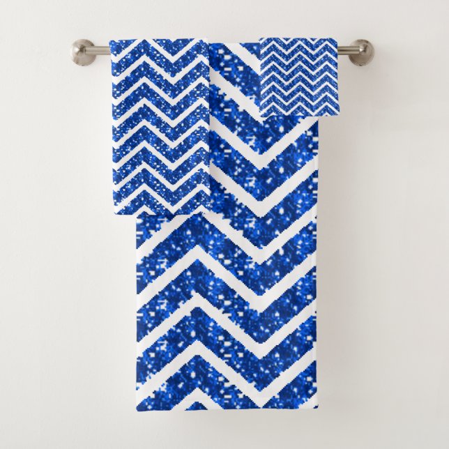 Conjunto De Toalhas Padrão de Chevron com Brilho Falso Azul (Insitu)