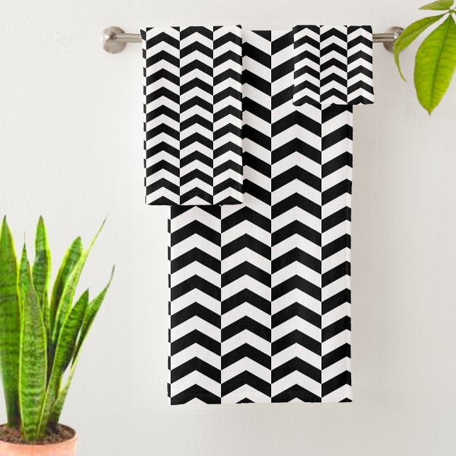 Conjunto De Toalhas Padrão de Chevron Elegante Preto e Branco (Criador carregado)