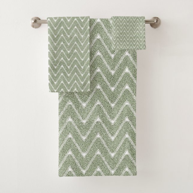 Conjunto De Toalhas Padrão de Chevron Verde Sálvia Empoeirado (Insitu)