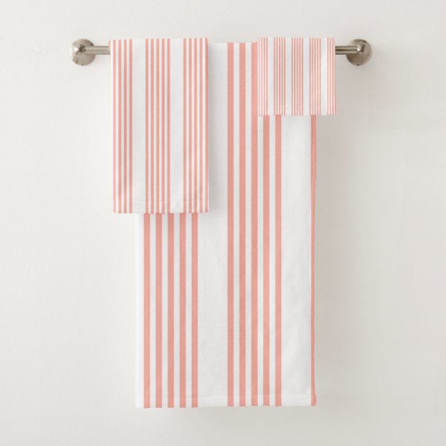 Conjunto De Toalhas Padrão de cinco faixas de coral e branco (Insitu)
