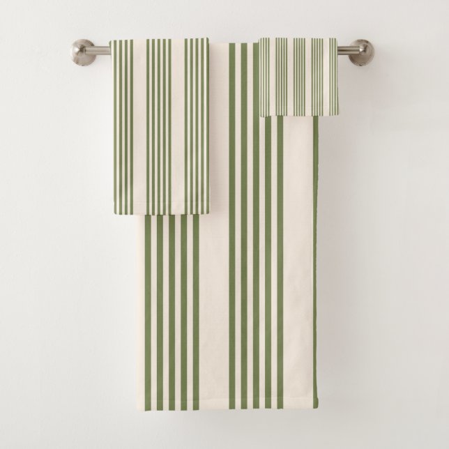Conjunto De Toalhas Padrão de cinco faixas verde-oliva e bege (Insitu)