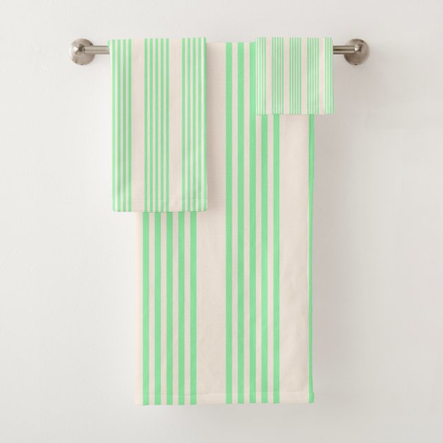 Conjunto De Toalhas Padrão de cinco listras verde e bege (Insitu)