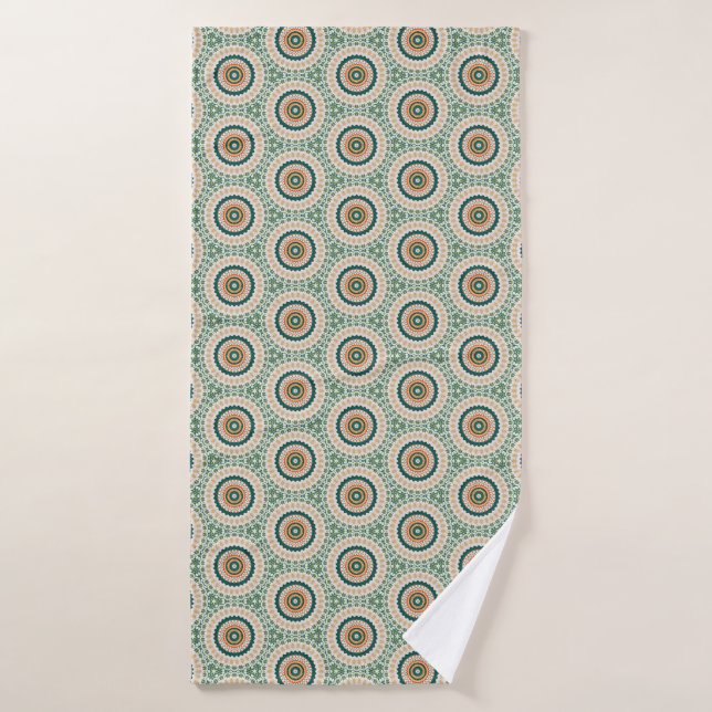 Conjunto De Toalhas Padrão de Círculo Boho Chic Verde Laranja e Azul (Toalha de Banho)