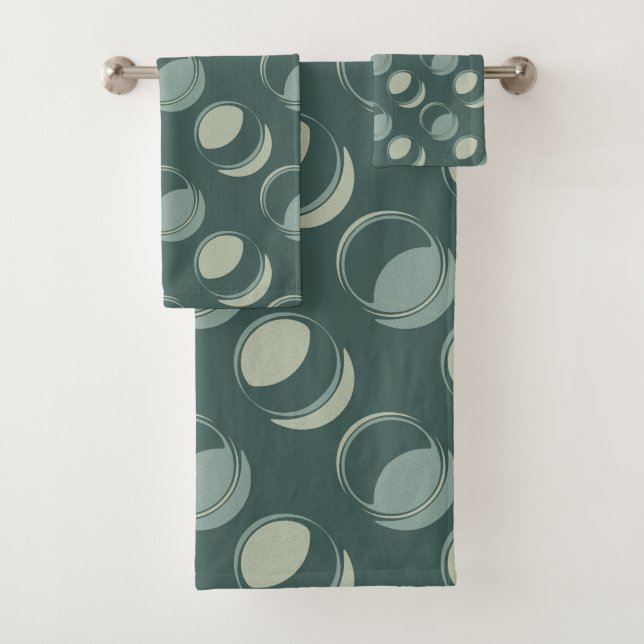 Conjunto De Toalhas Padrão de Círculo Geométrico Verde Moderno (Insitu)