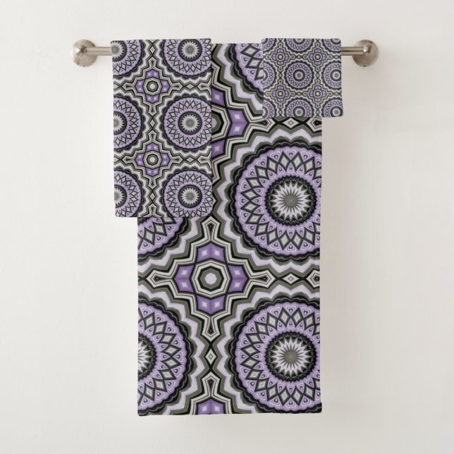 Conjunto De Toalhas Padrão de Círculo Ousado Cinza Prateado e Lilás (Insitu)