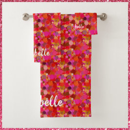 Conjunto De Toalhas Padrão de Círculos Vermelho e Rosa Retroativo