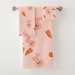 Conjunto De Toalhas Padrão de Coelhinho Fofo e Cenoura