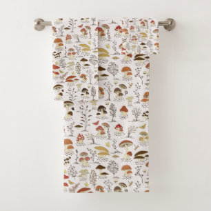 Conjunto De Toalhas Padrão de Cogumelos de Madeira Whimsical
