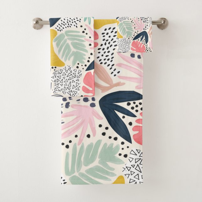 Conjunto De Toalhas Padrão de Colagem Tropical Brilhante (Insitu)