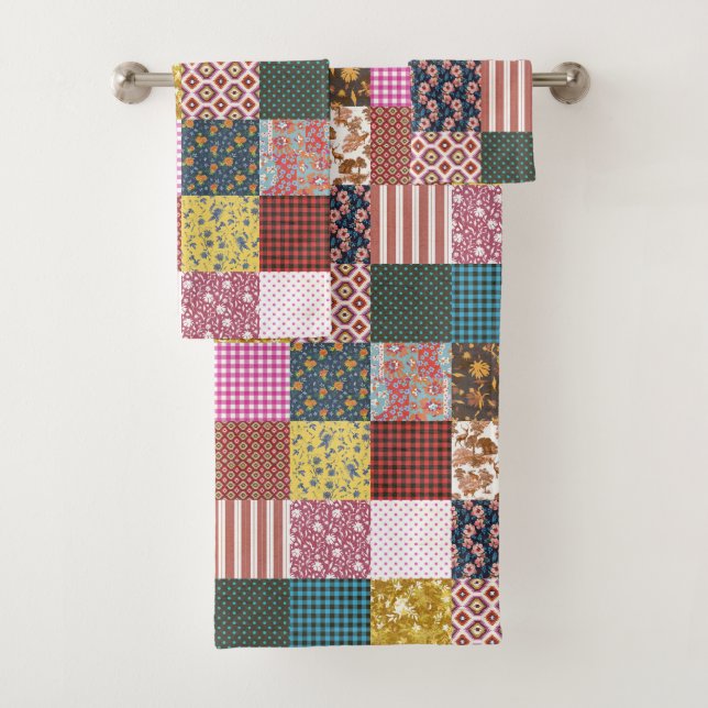 Conjunto De Toalhas Padrão de Coleta de Patchwork do País Rustic Vinta (Insitu)