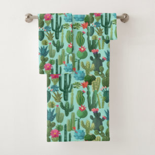 Conjunto De Toalhas Padrão de Colheita Verde de Cactos