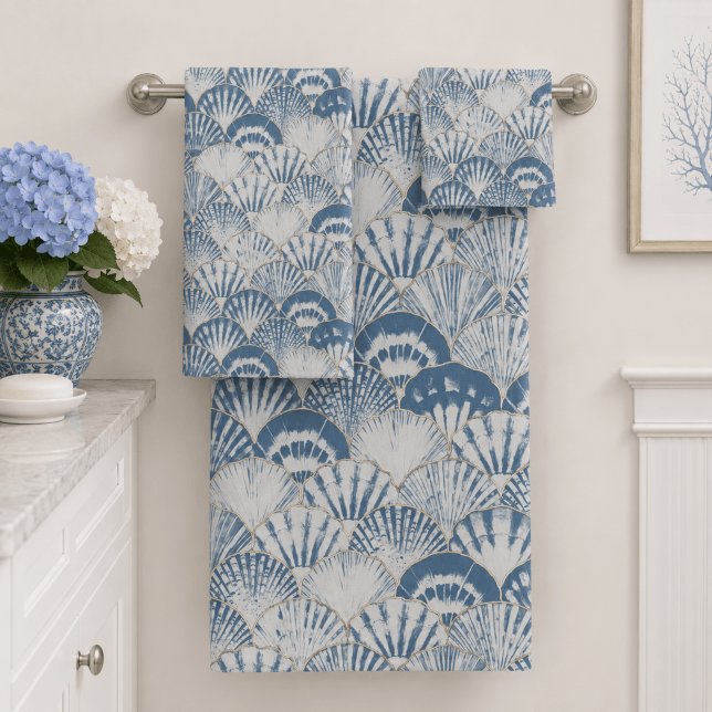 Conjunto De Toalhas Padrão de Concha Azul Costeira Praia (Criador carregado)