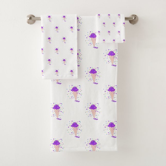 Conjunto De Toalhas Padrão de Cone de Sorvete de Confetti Roxo (Insitu)