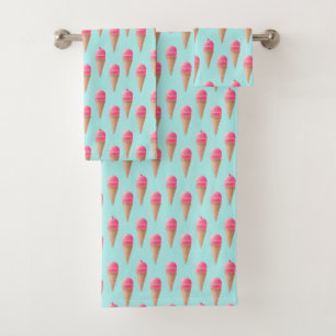 Conjunto De Toalhas Padrão de Cone de Sorvete de Morango Rosa, Azul