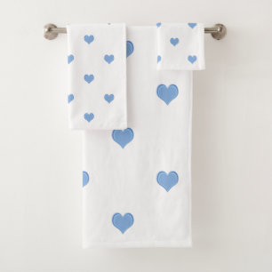 Conjunto De Toalhas Padrão de Coração Azul e Branco