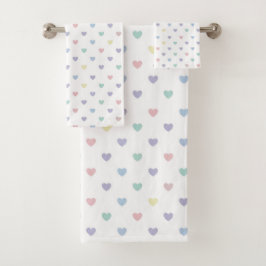 Conjunto De Toalhas Padrão de Coração Pastel Suave Minimalista