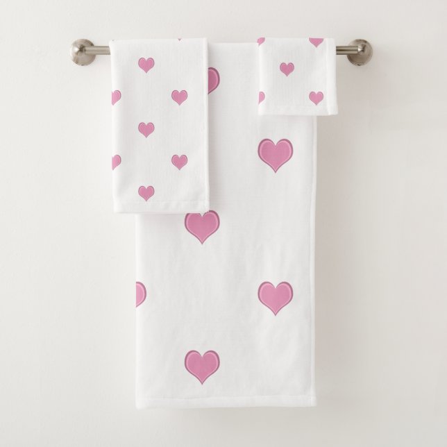 Conjunto De Toalhas Padrão de Coração Rosa e Branco (Insitu)