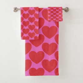 Conjunto De Toalhas Padrão de coração rosa e vermelho fofo do Dia dos