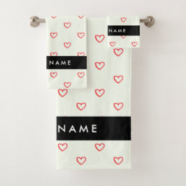 Conjunto De Toalhas Padrão de Coração Vermelho, Amor, Seu Nome, Person