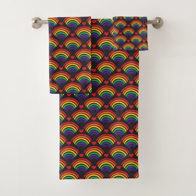 Conjunto De Toalhas Padrão de Corações e Rainbows (Insitu)