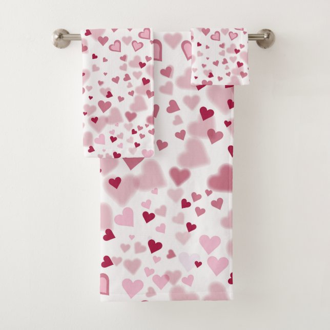 Conjunto De Toalhas Padrão de Corações Encantadores Rosa (Insitu)