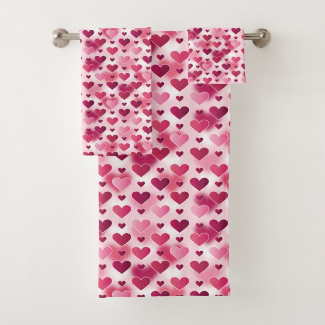 Conjunto De Toalhas Padrão de Corações Rosa (Insitu)