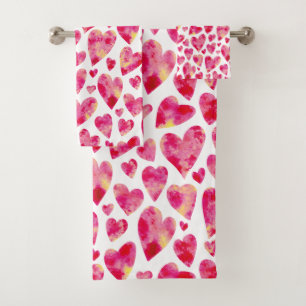 Conjunto De Toalhas Padrão de Corações Rosa Quente