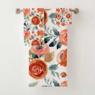 Conjunto De Toalhas Padrão de Coral Russo Floral de Cores Aquáticas