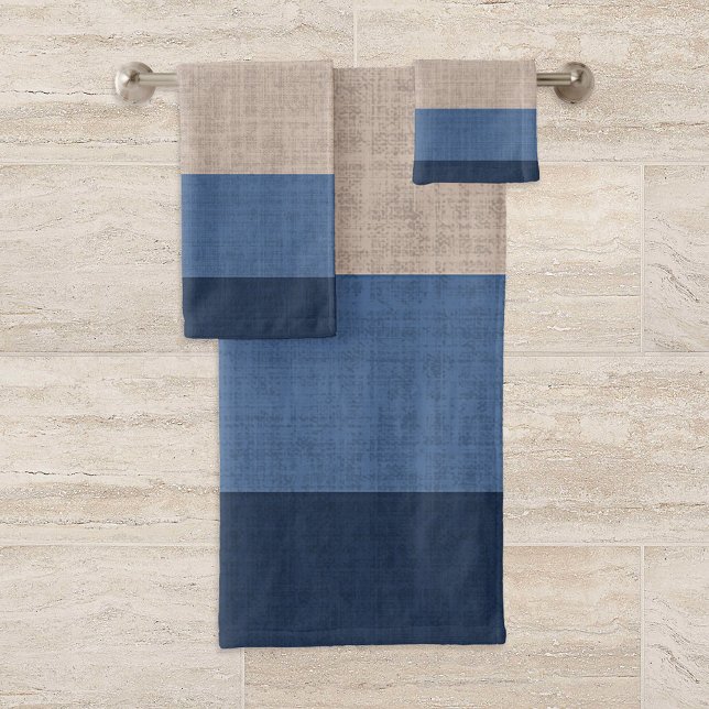 Conjunto De Toalhas Padrão de Crosshatch de Azul e Tan Striped, (Criador carregado)