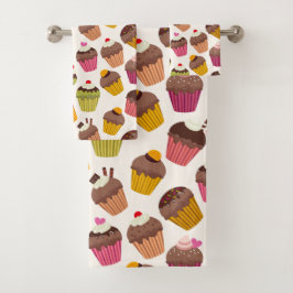 Conjunto De Toalhas Padrão de cupcake, Padrão de Muffin, Chocolate, Co