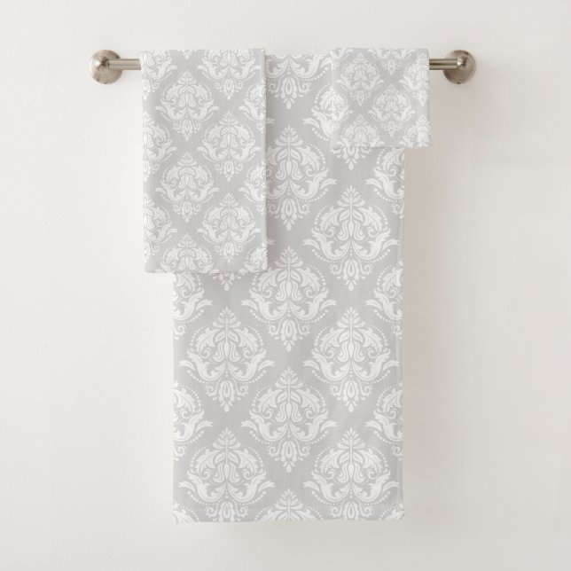 Conjunto De Toalhas Padrão de damascos florais branco e cinza claro (Insitu)