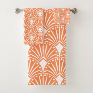 Conjunto De Toalhas Padrão de Deco de Arte Branca em fundo laranja