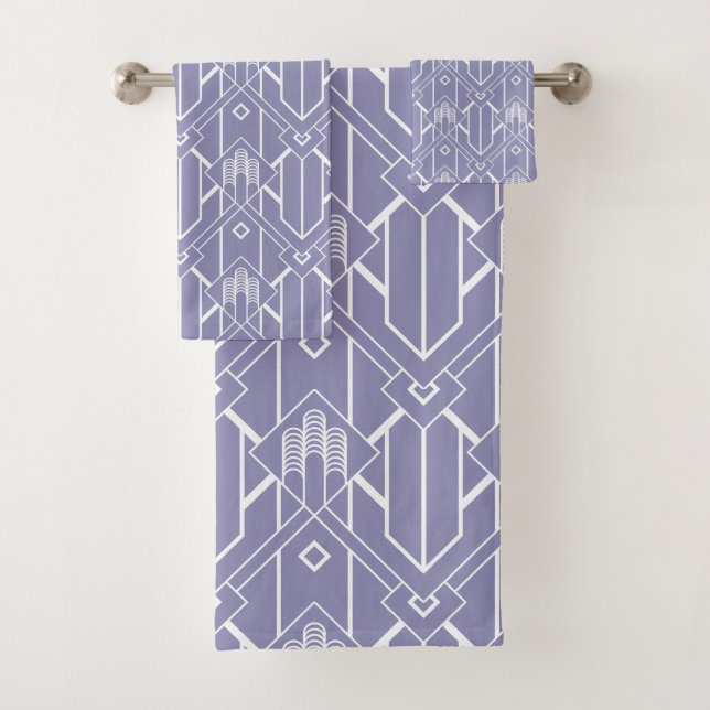 Conjunto De Toalhas Padrão de Deco de Arte Branca Roxo (Insitu)